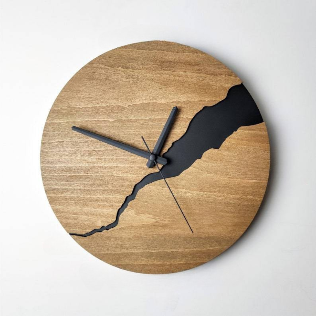 Wall Clock - Rustic Elegance with Cracked Wood Finish