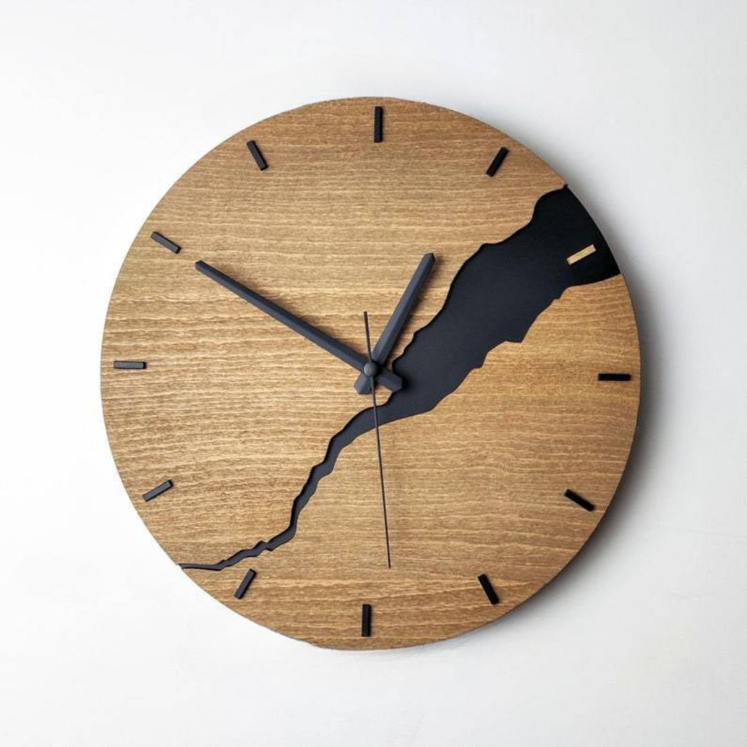 Wall Clock - Rustic Elegance with Cracked Wood Finish